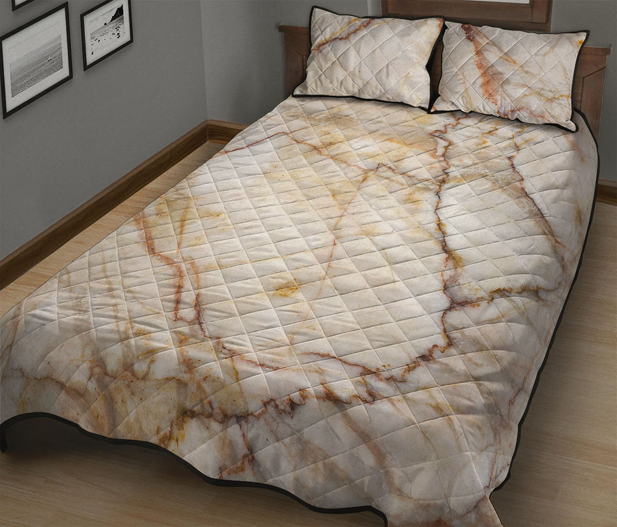 Brown Marble Print Quilt Bed Set