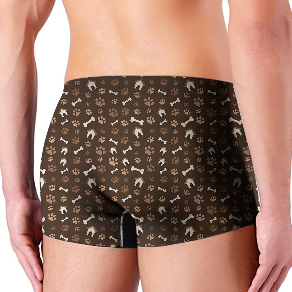 Brown Paw And Bone Pattern Print Men's Boxer Briefs