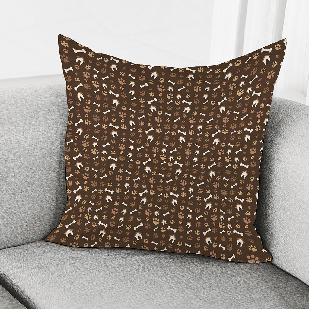 Brown Paw And Bone Pattern Print Pillow Cover