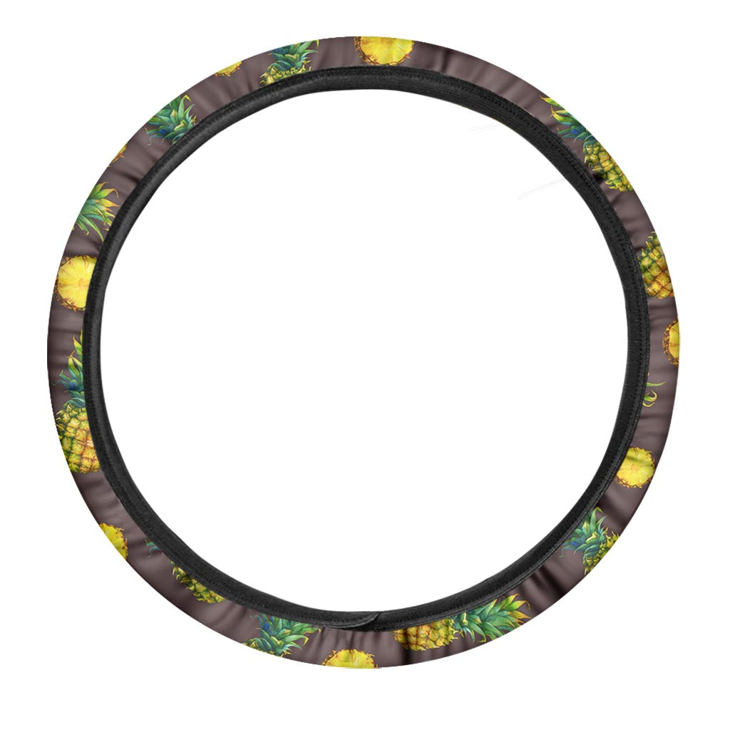 Brown Pineapple Pattern Print Car Steering Wheel Cover