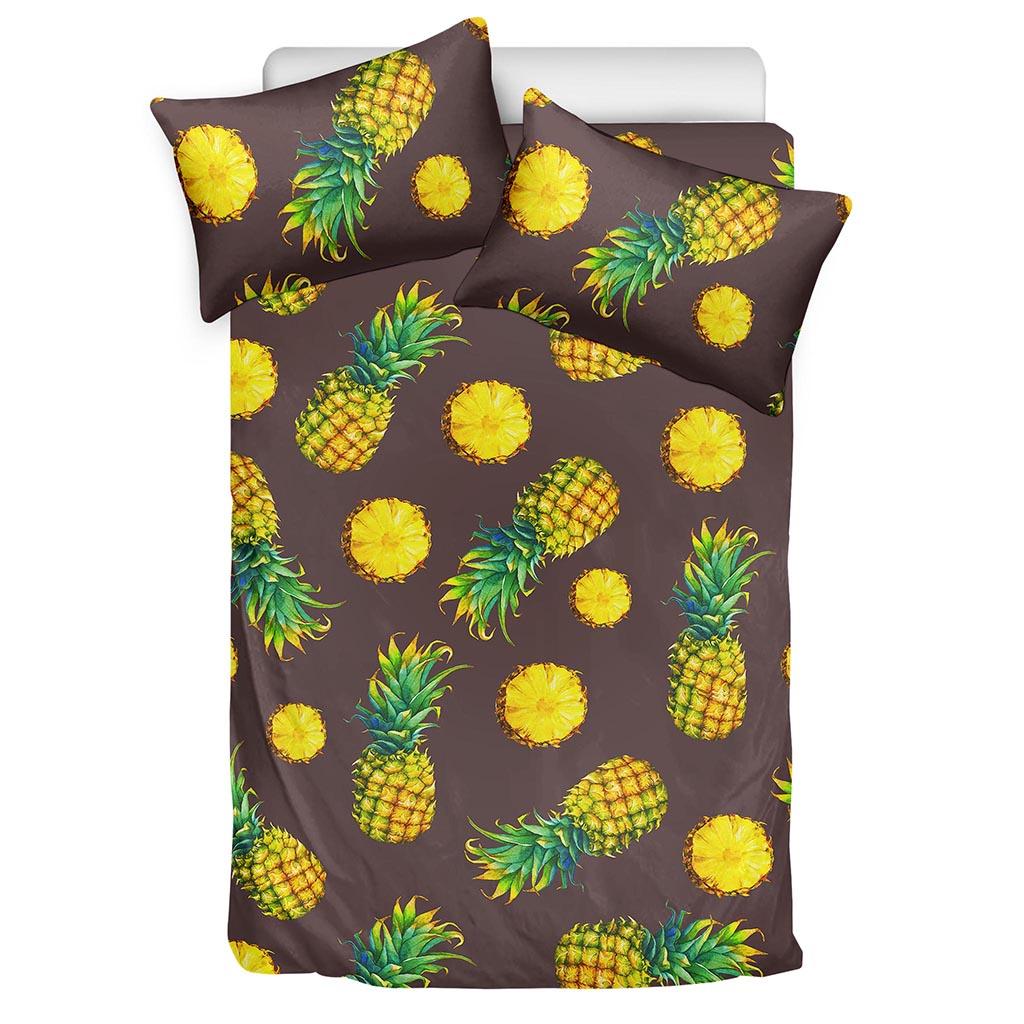 Brown Pineapple Pattern Print Duvet Cover Bedding Set