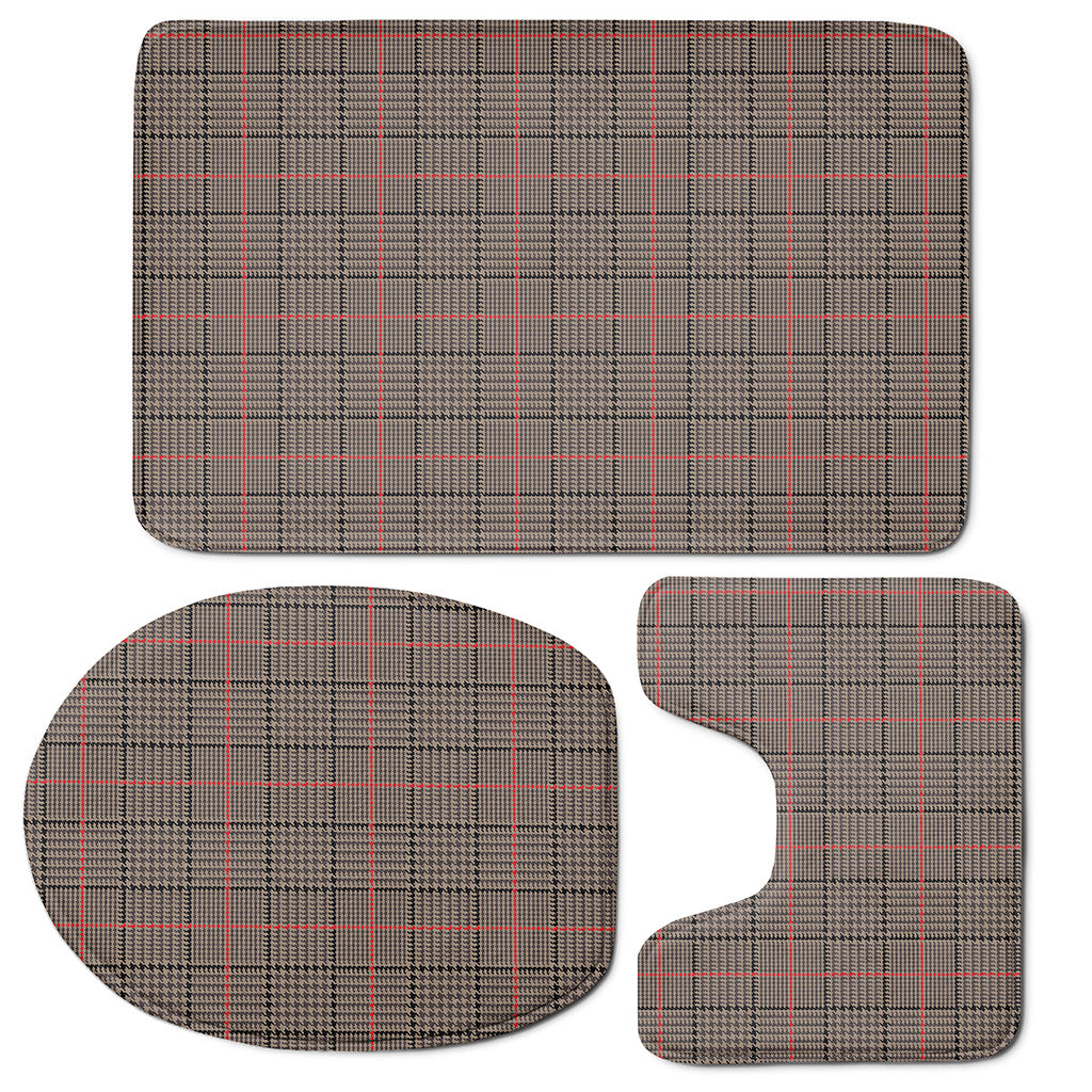 Brown Prince of Wales Check Print 3 Piece Bath Mat Set