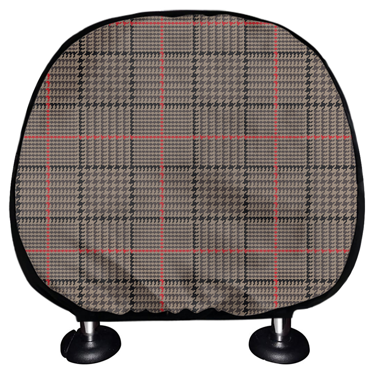 Brown Prince of Wales Check Print Car Headrest Covers