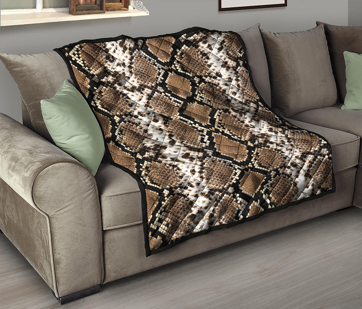 Brown Python Snakeskin Print Quilt