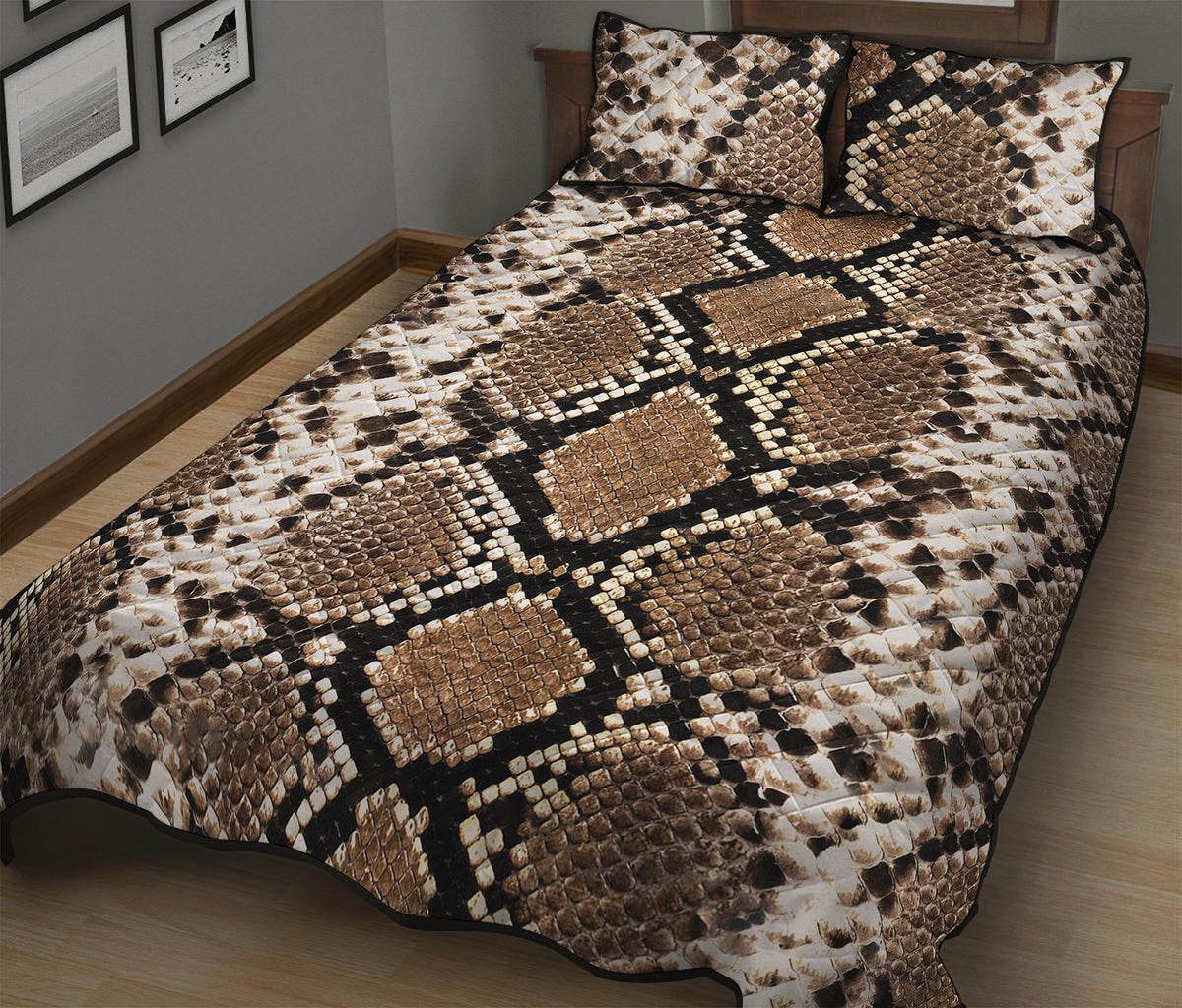 Brown Python Snakeskin Print Quilt Bed Set