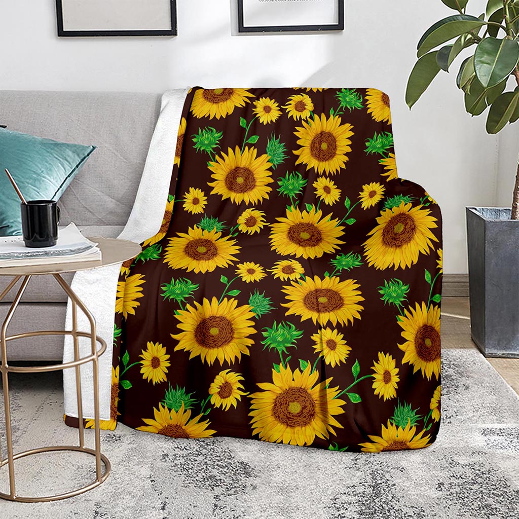 Brown Sunflower Pattern Print Blanket