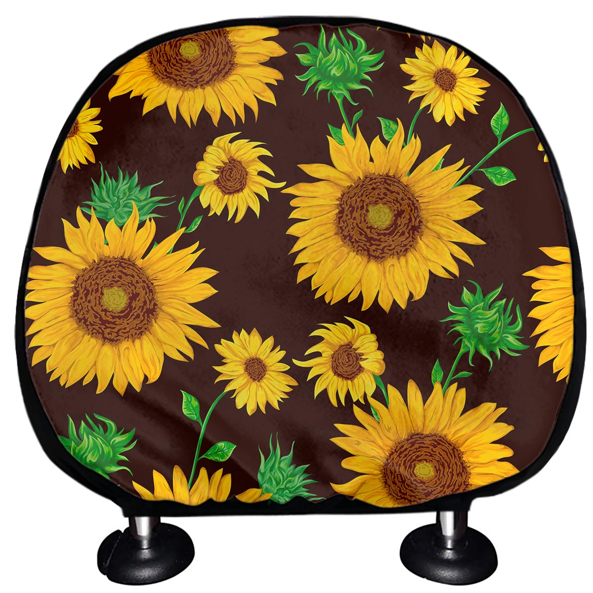 Brown Sunflower Pattern Print Car Headrest Covers
