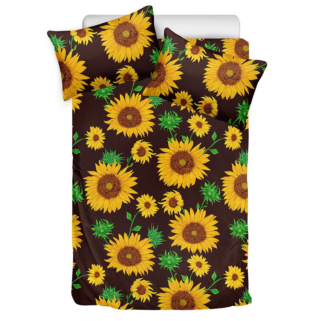 Brown Sunflower Pattern Print Duvet Cover Bedding Set