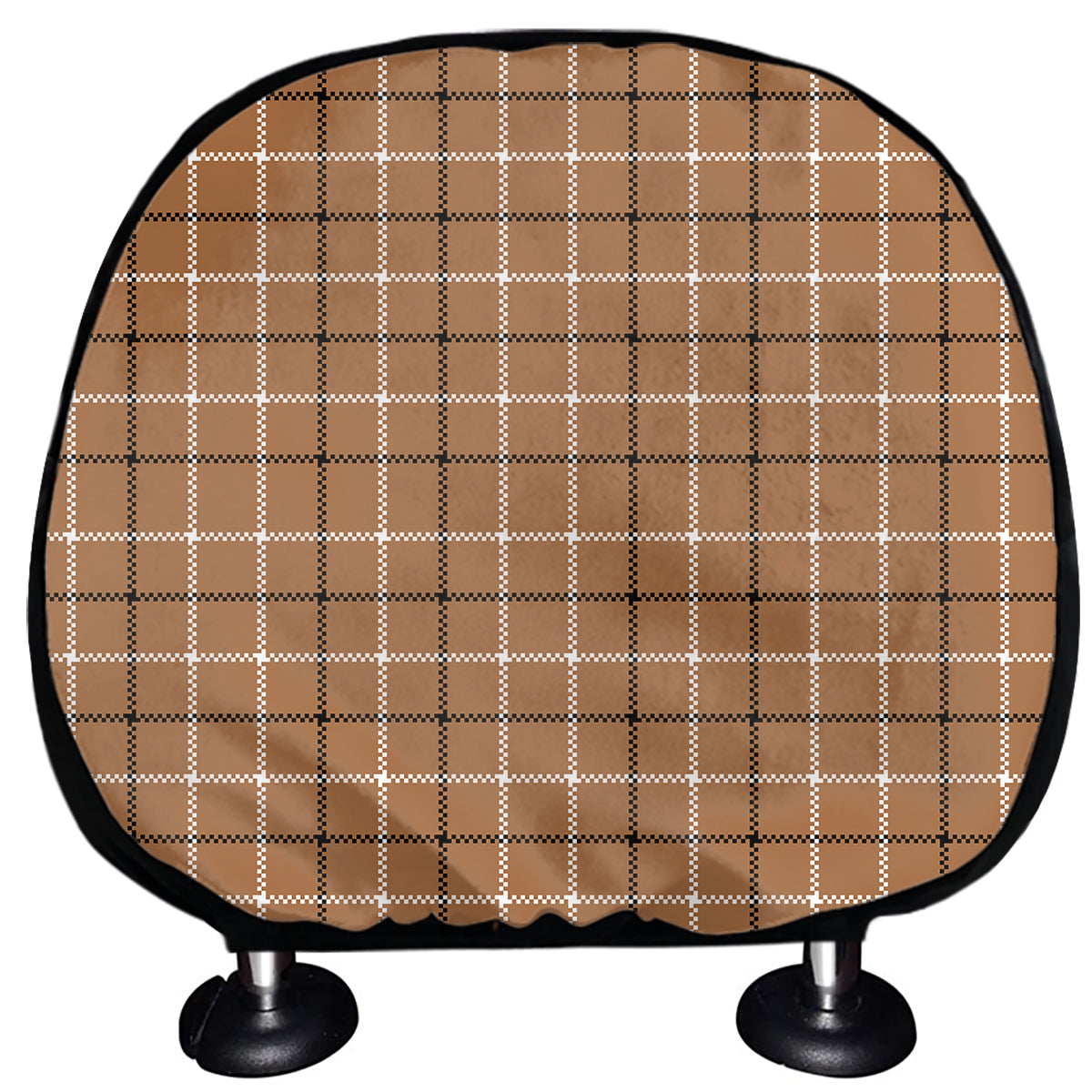 Brown Tattersall Pattern Print Car Headrest Covers
