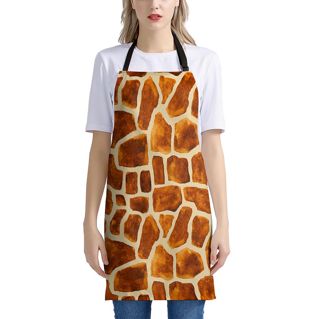 Brown Watercolor Giraffe Pattern Print Apron
