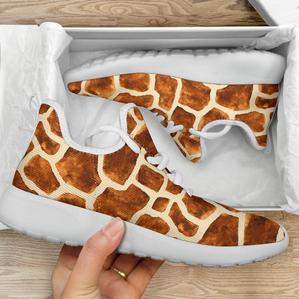 Brown Watercolor Giraffe Pattern Print Mesh Knit Shoes GearFrost