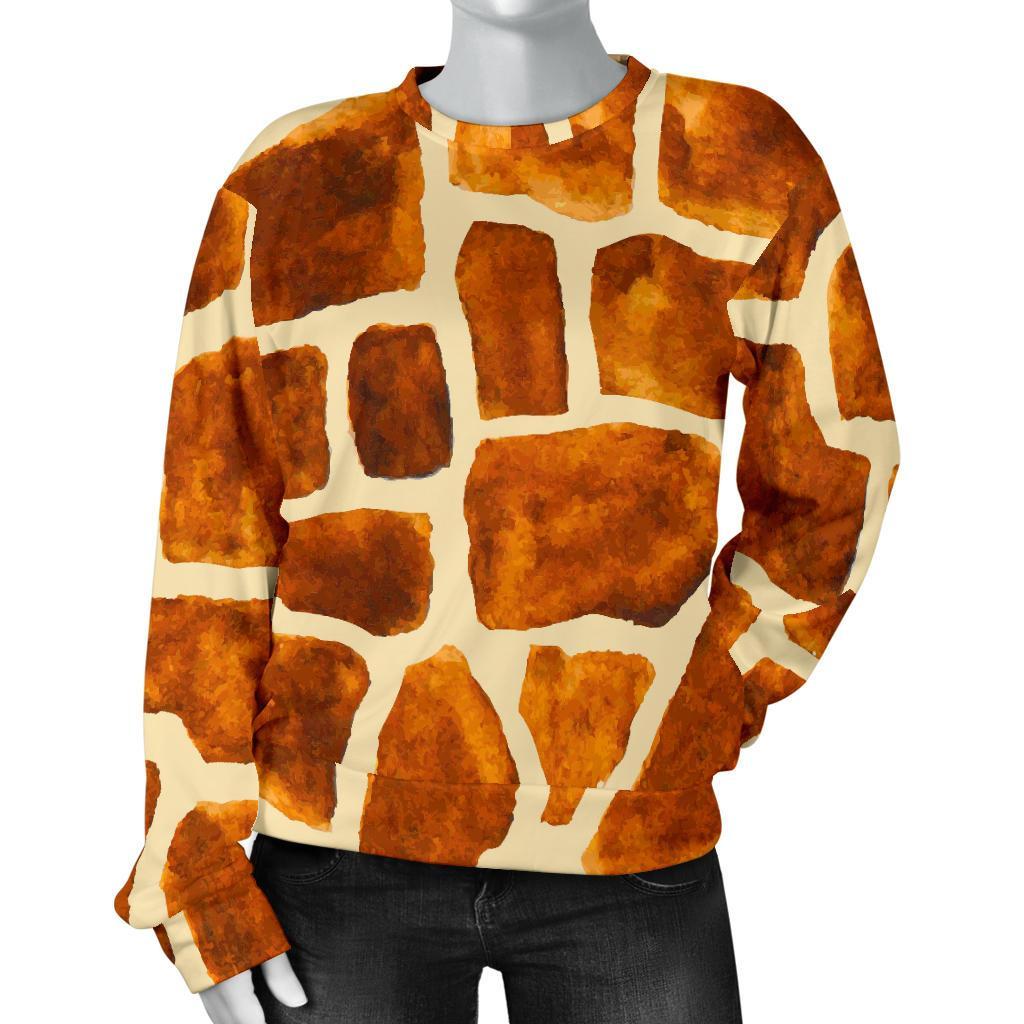 Brown Watercolor Giraffe Pattern Print Women's Crewneck Sweatshirt GearFrost