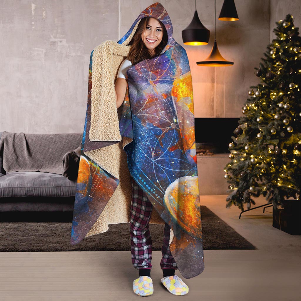 Buddha Statue Mandala Print Hooded Blanket