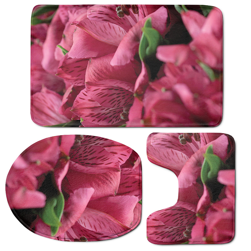 Burgundy Alstroemeria Print 3 Piece Bath Mat Set