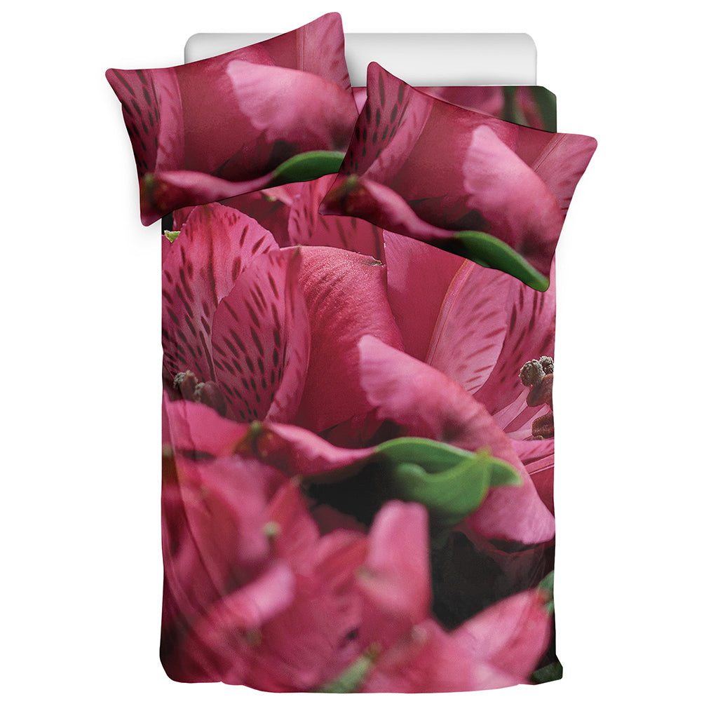 Burgundy Alstroemeria Print Duvet Cover Bedding Set