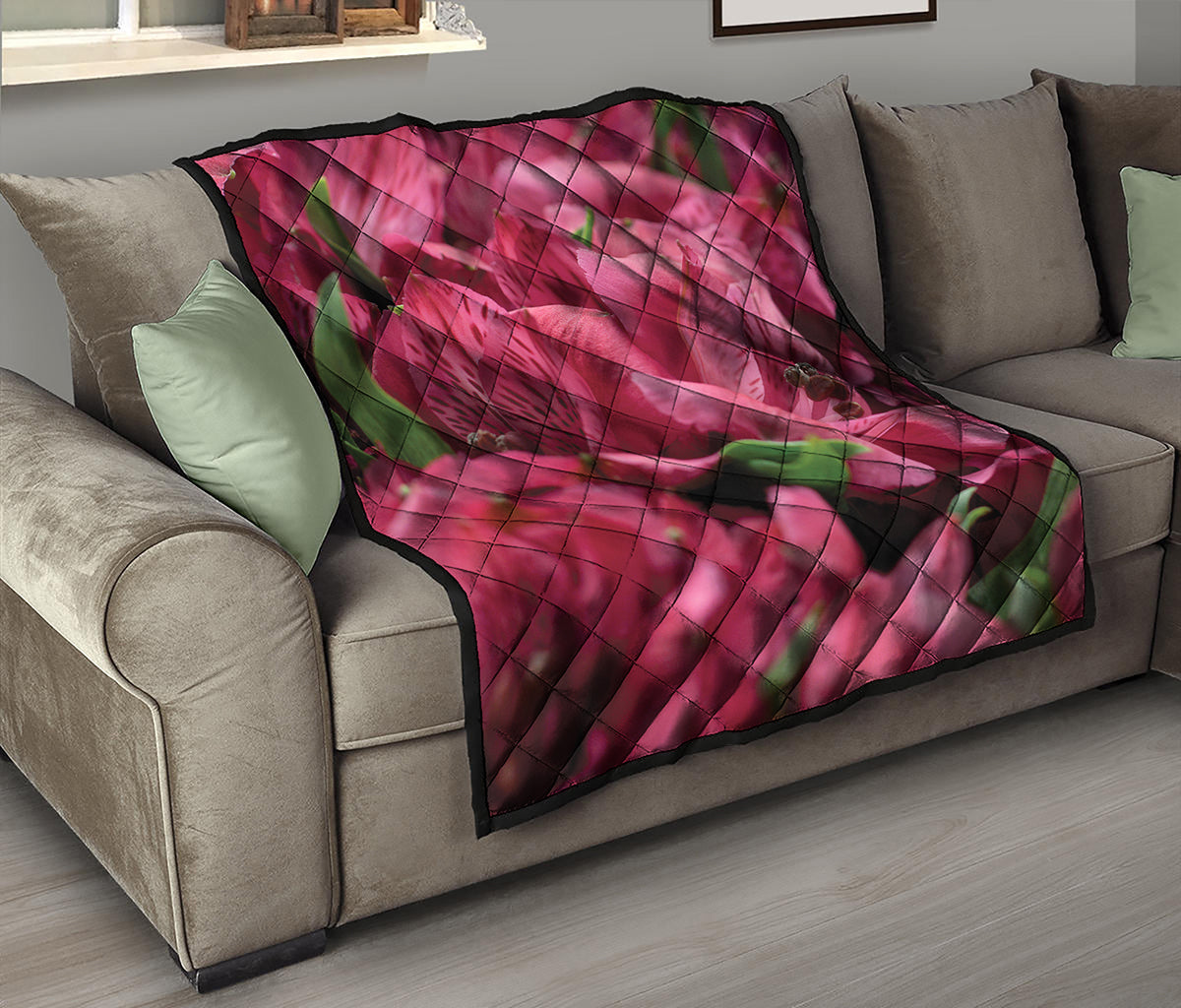 Burgundy Alstroemeria Print Quilt