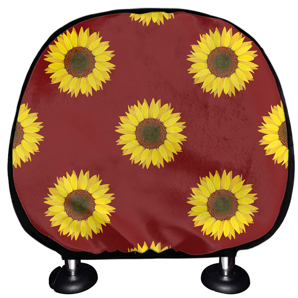 Burgundy Sunflower Pattern Print Car Headrest Covers