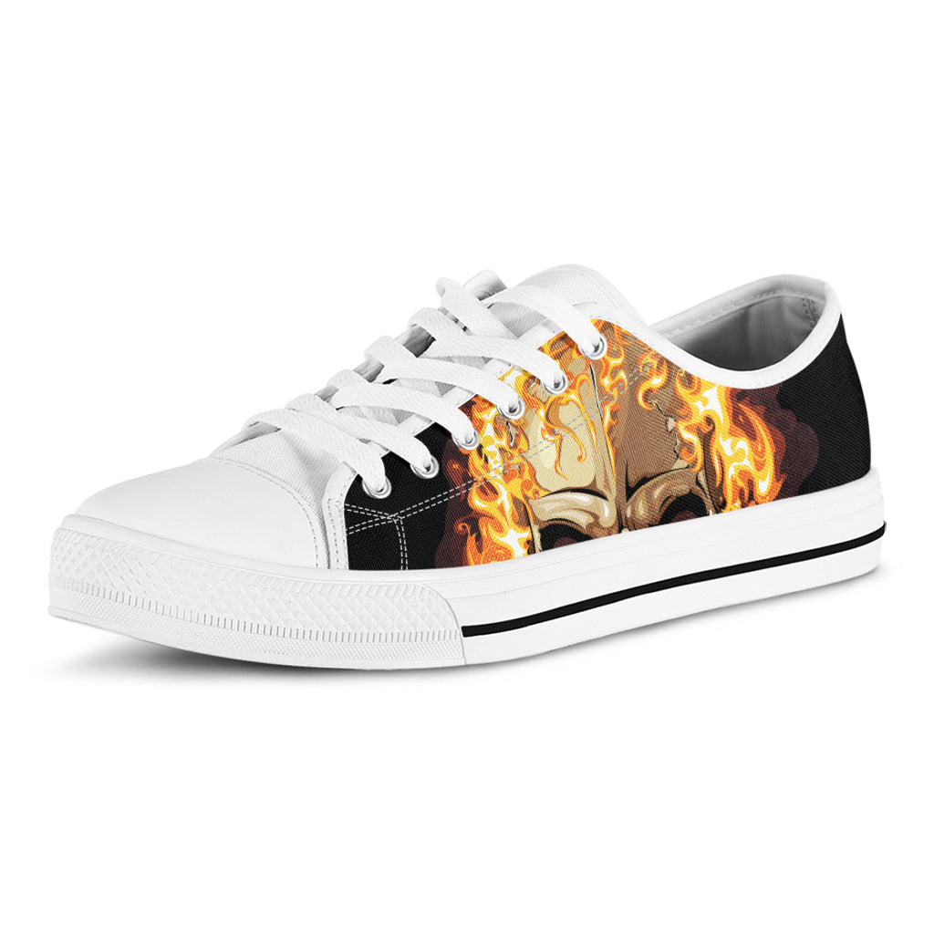 Burning Skull Print White Low Top Shoes
