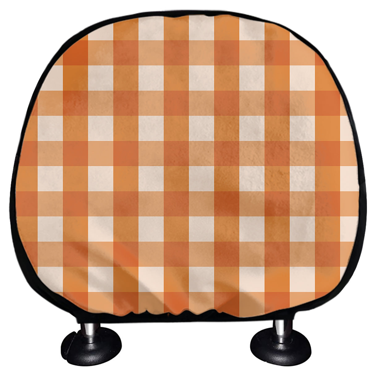 Burnt Orange And White Check Print Car Headrest Covers