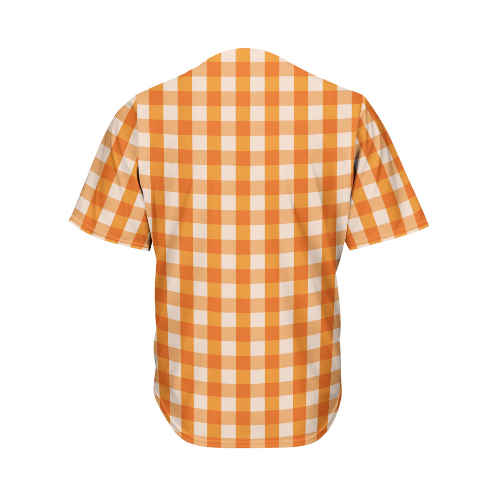 Burnt Orange And White Check Print Men's Baseball Jersey