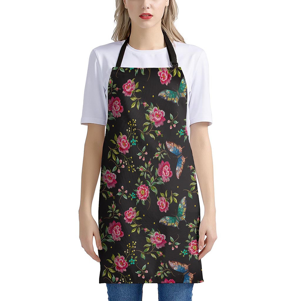 Butterfly And Flower Pattern Print Apron