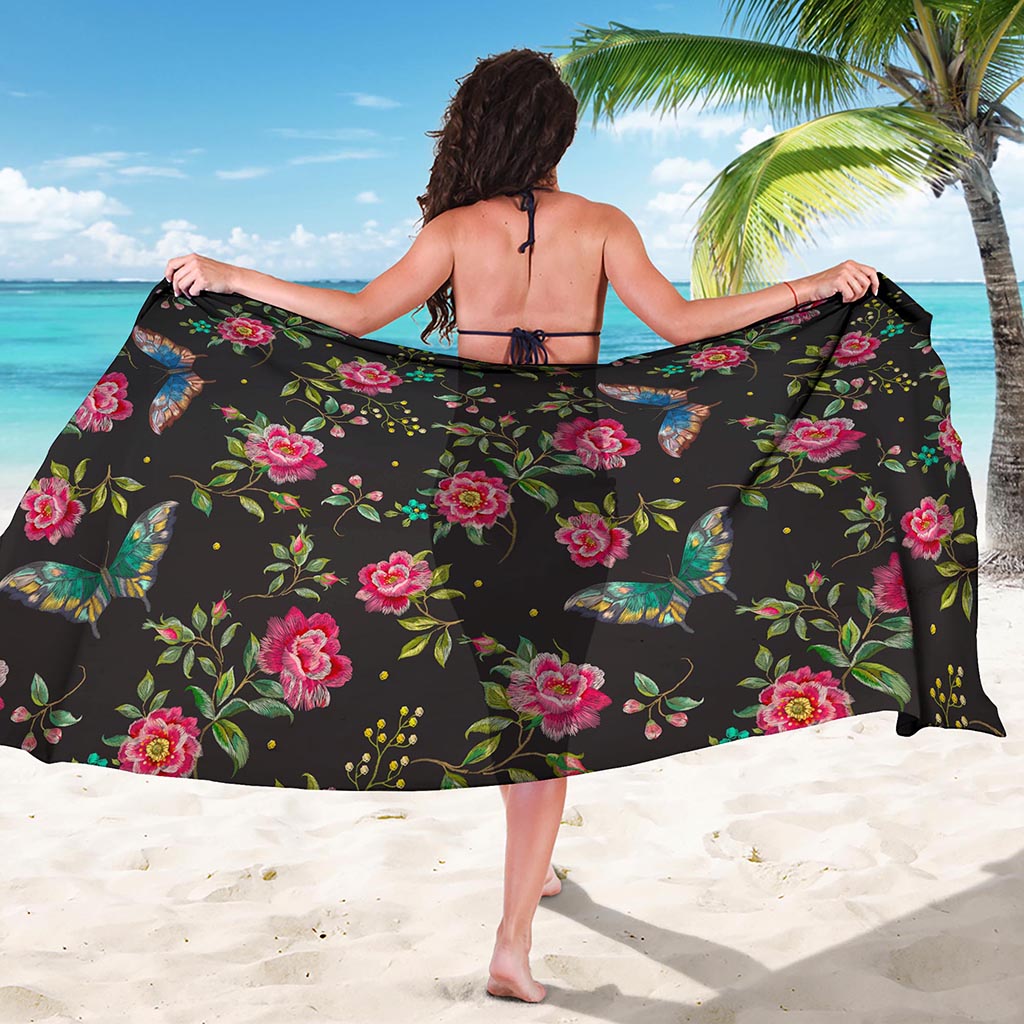 Butterfly And Flower Pattern Print Beach Sarong Wrap