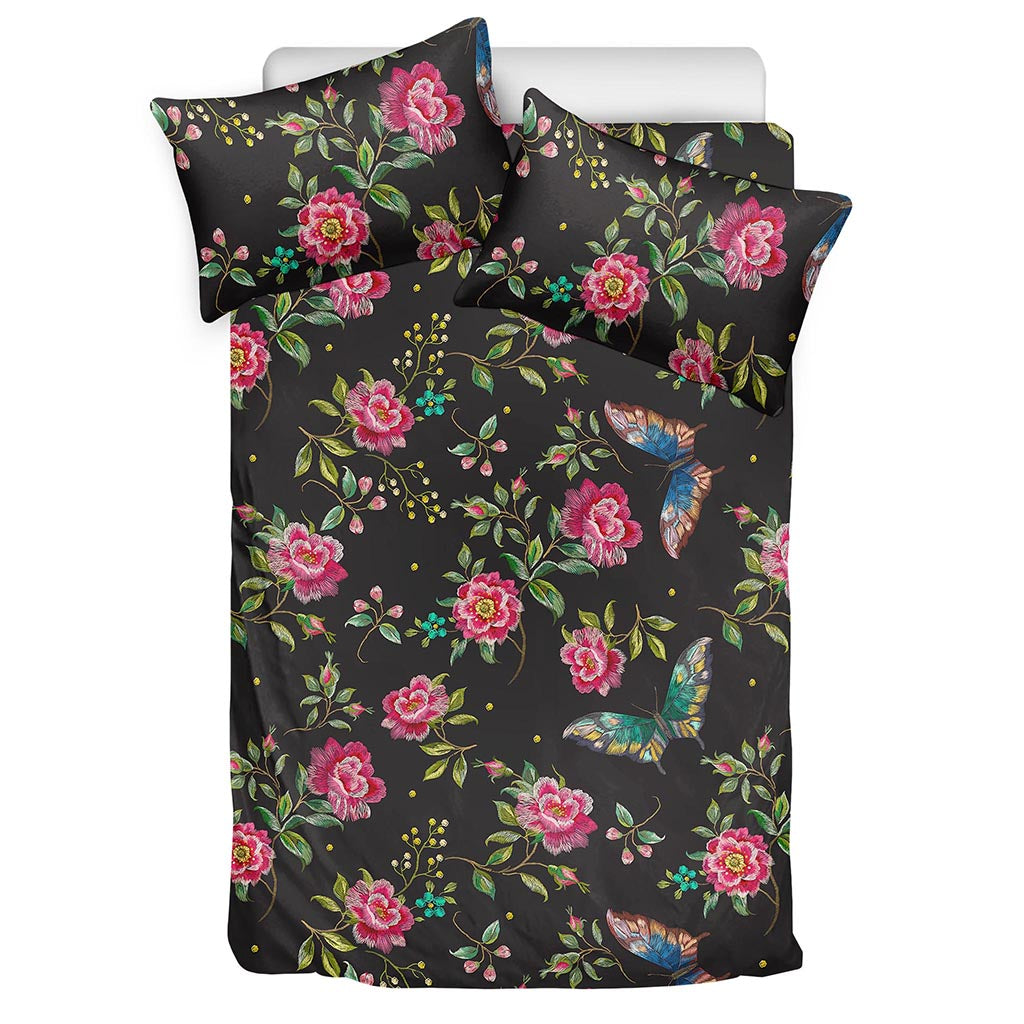 Butterfly And Flower Pattern Print Duvet Cover Bedding Set