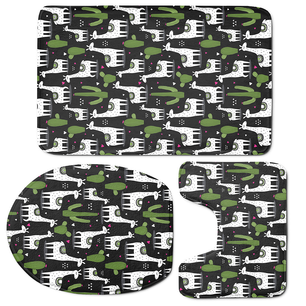 Cactus And Llama Pattern Print 3 Piece Bath Mat Set