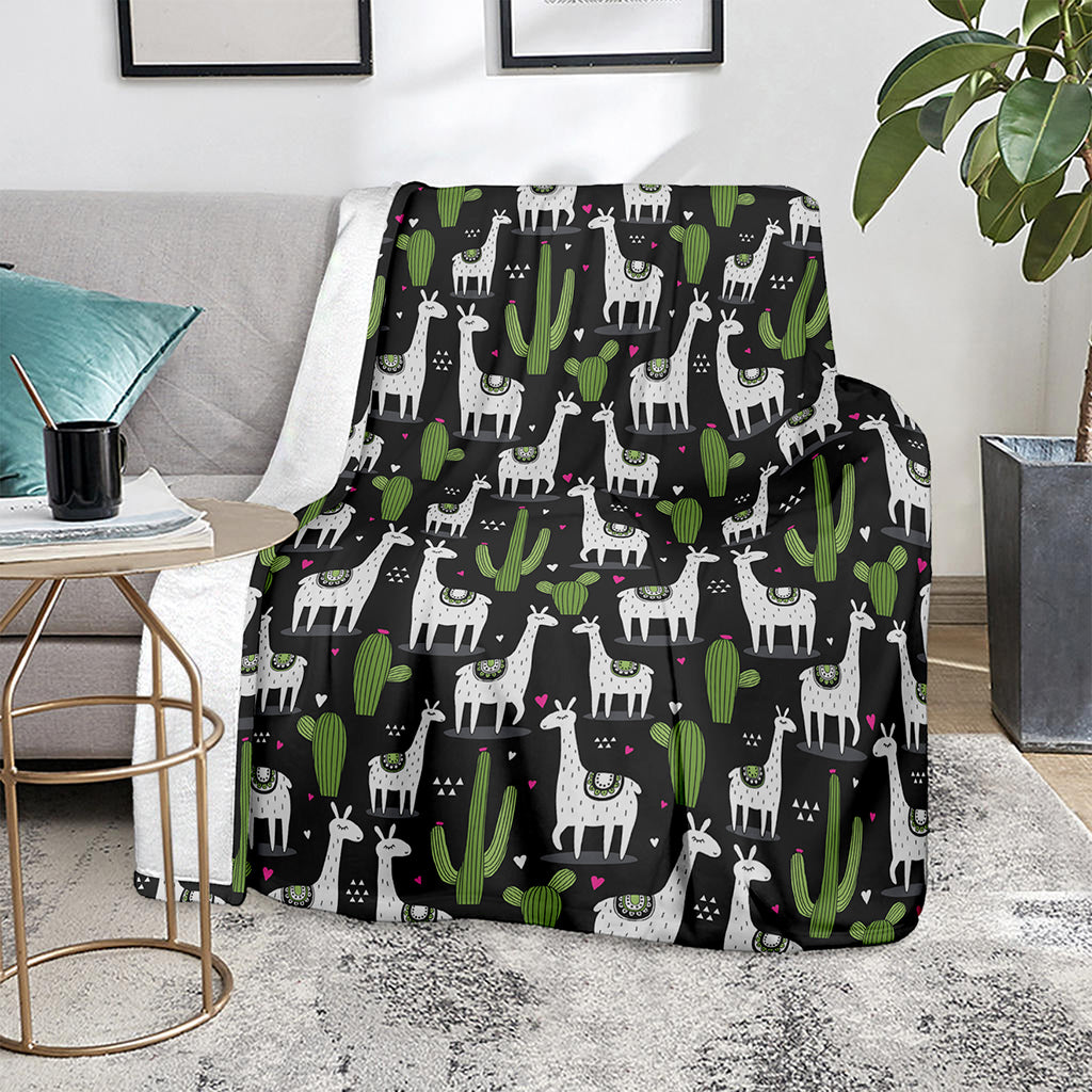 Cactus And Llama Pattern Print Blanket