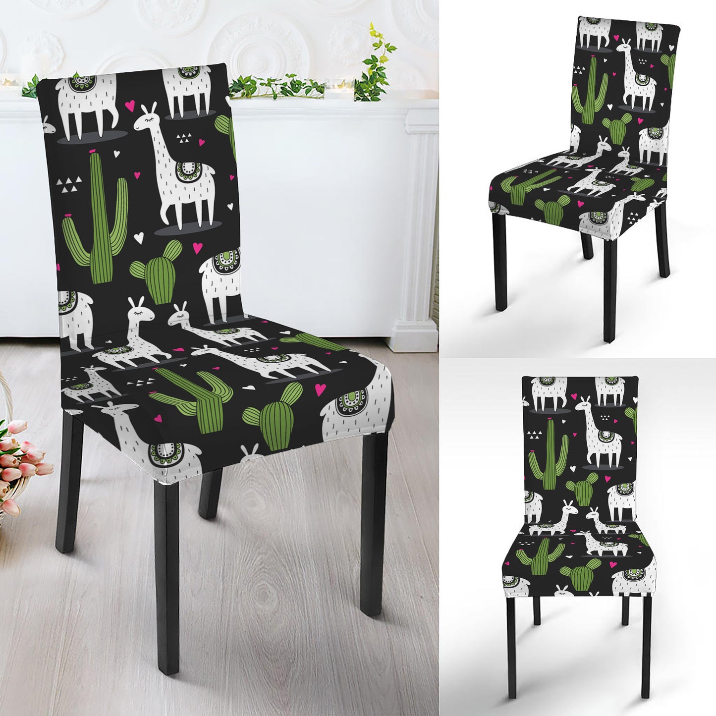 Cactus And Llama Pattern Print Dining Chair Slipcover
