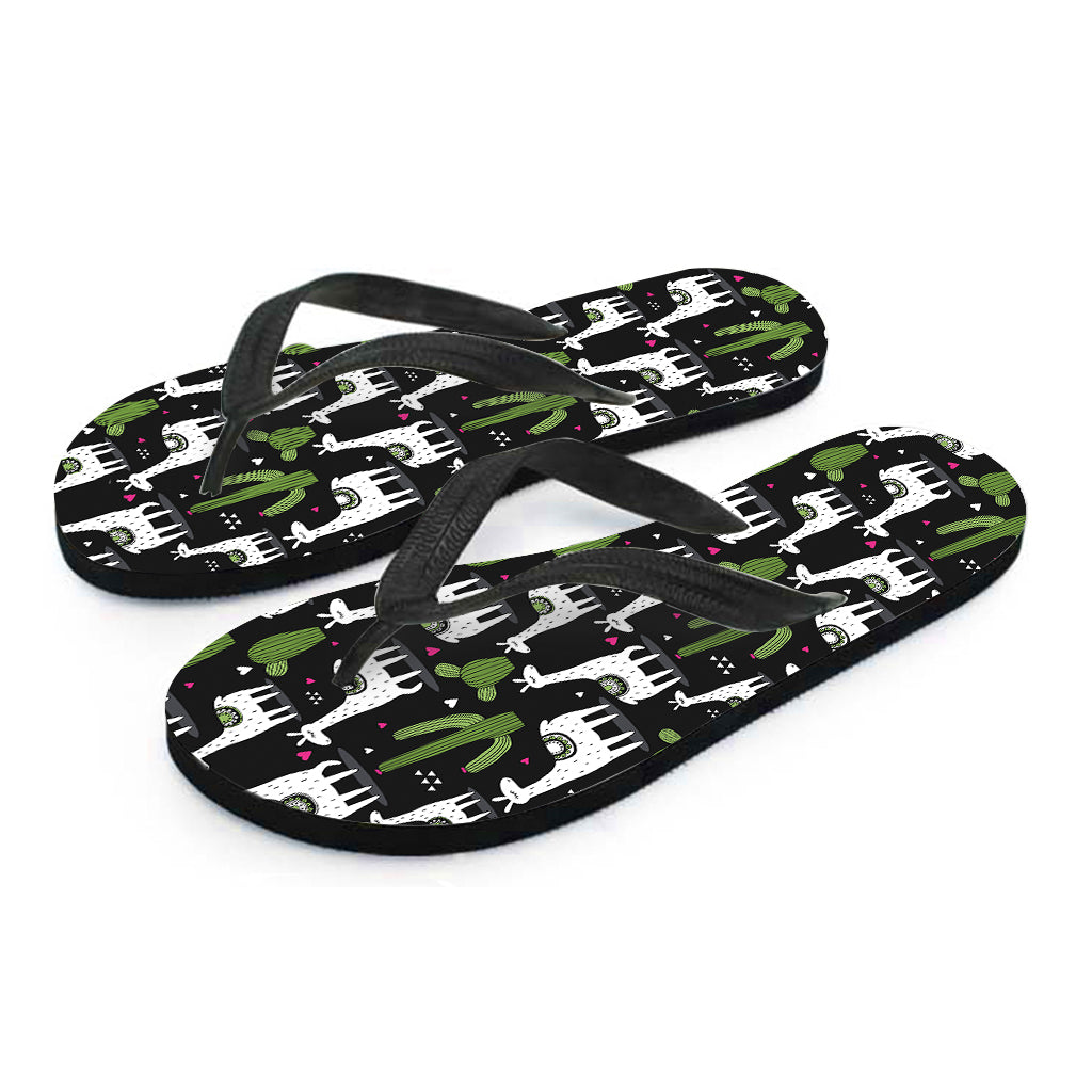 Cactus And Llama Pattern Print Flip Flops