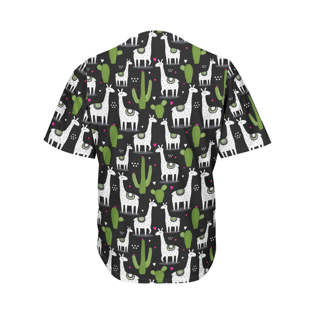 Cactus And Llama Pattern Print Men's Baseball Jersey