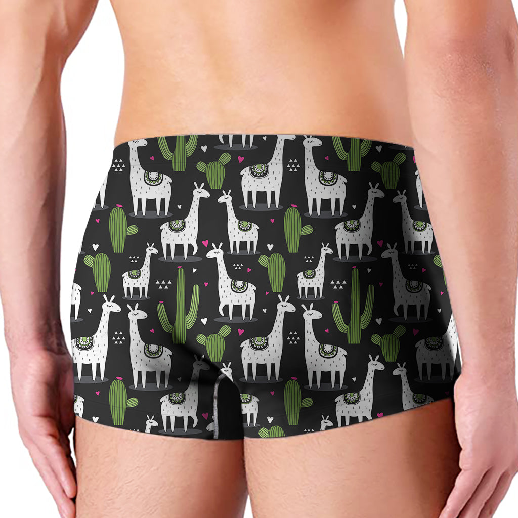 Cactus And Llama Pattern Print Men's Boxer Briefs