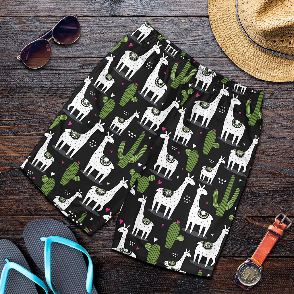 Cactus And Llama Pattern Print Men's Shorts
