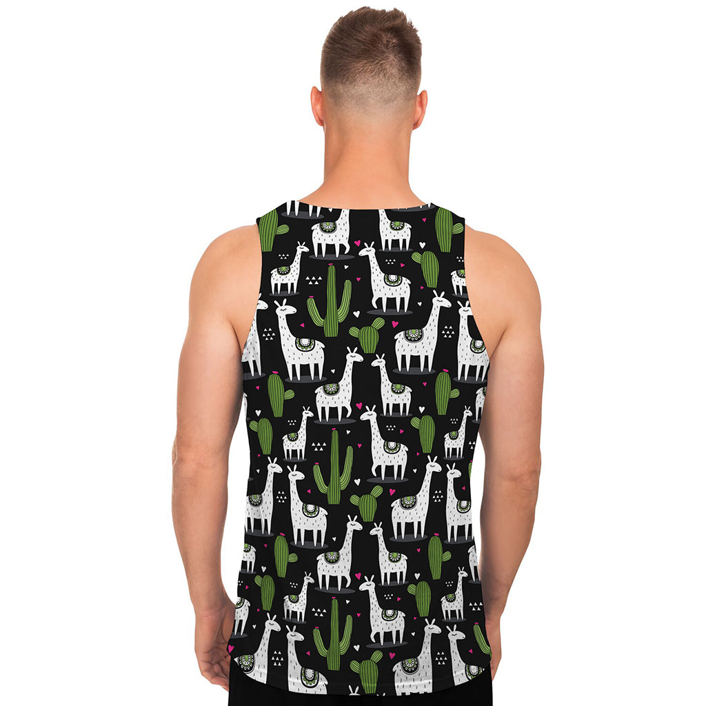 Cactus And Llama Pattern Print Men's Tank Top