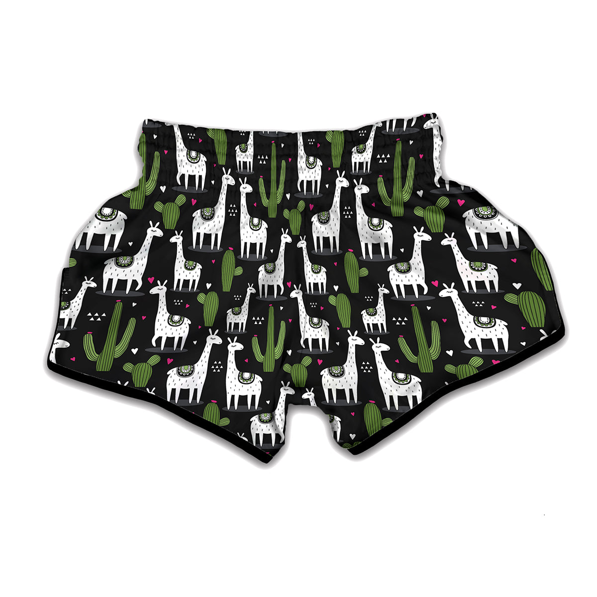 Cactus And Llama Pattern Print Muay Thai Boxing Shorts