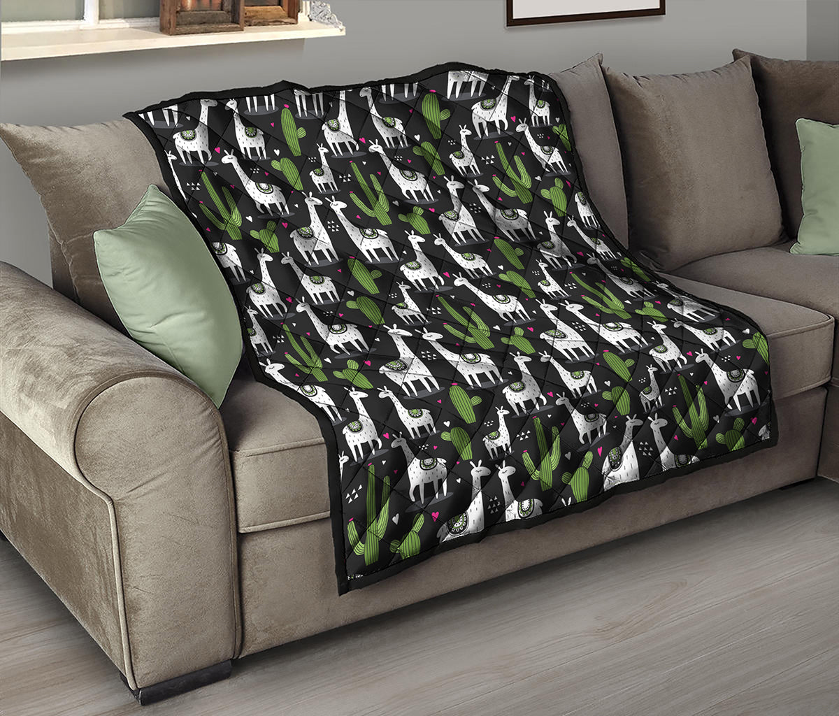 Cactus And Llama Pattern Print Quilt
