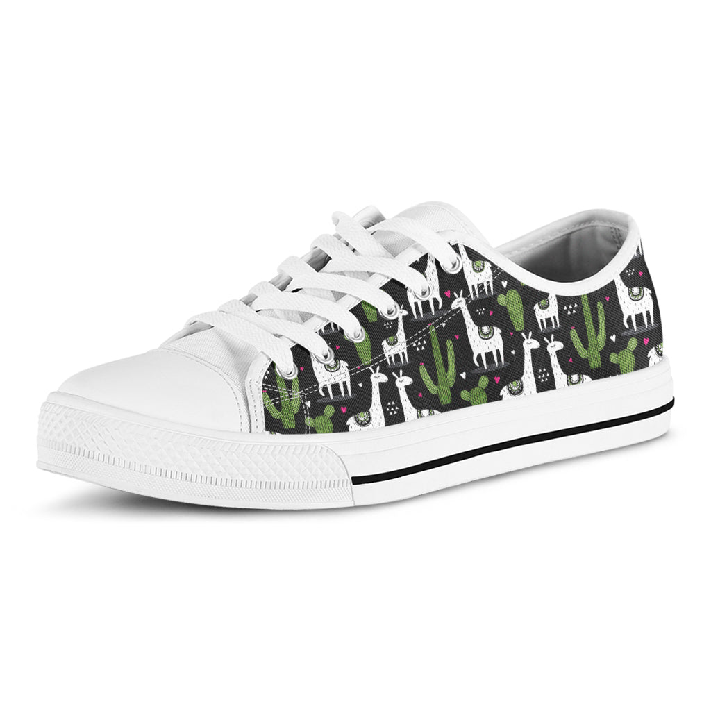 Cactus And Llama Pattern Print White Low Top Shoes