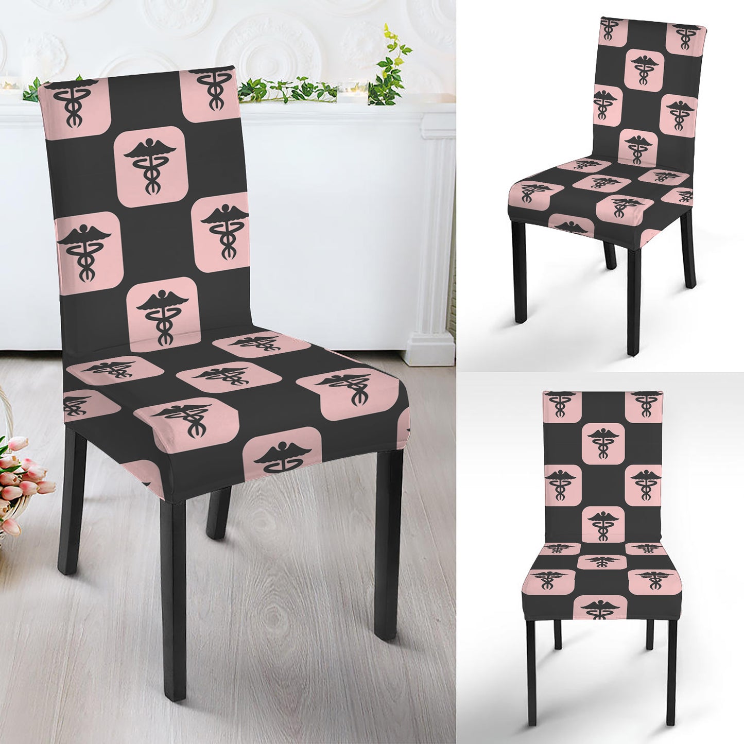 Caduceus Pattern Print Dining Chair Slipcover