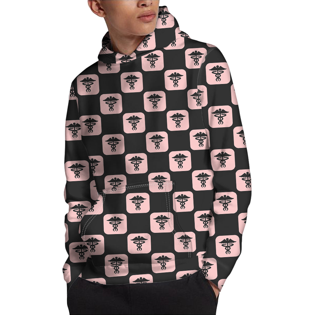 Caduceus Pattern Print Pullover Hoodie