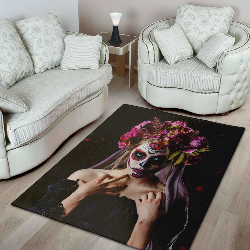 Calavera Girl Day of The Dead Print Area Rug