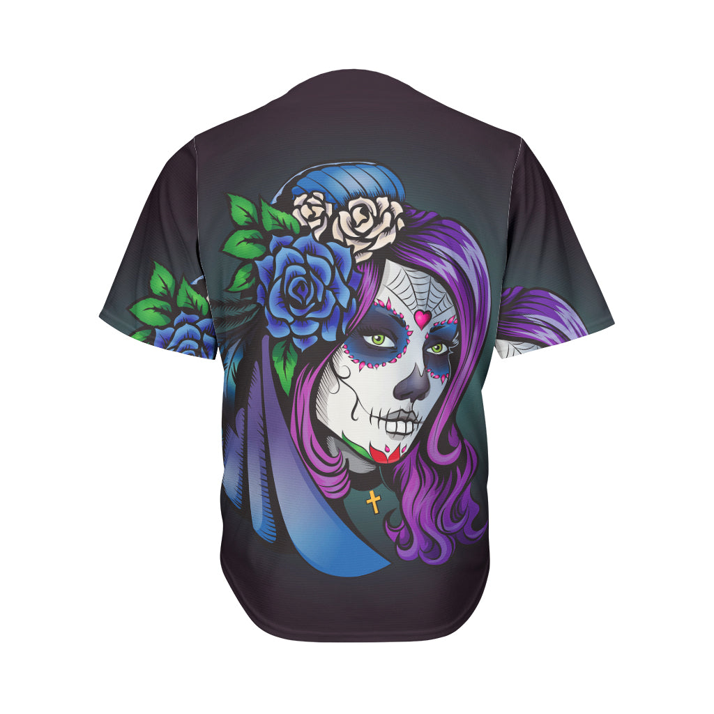 Calavera Girl Dia De Los Muertos Print Men's Baseball Jersey