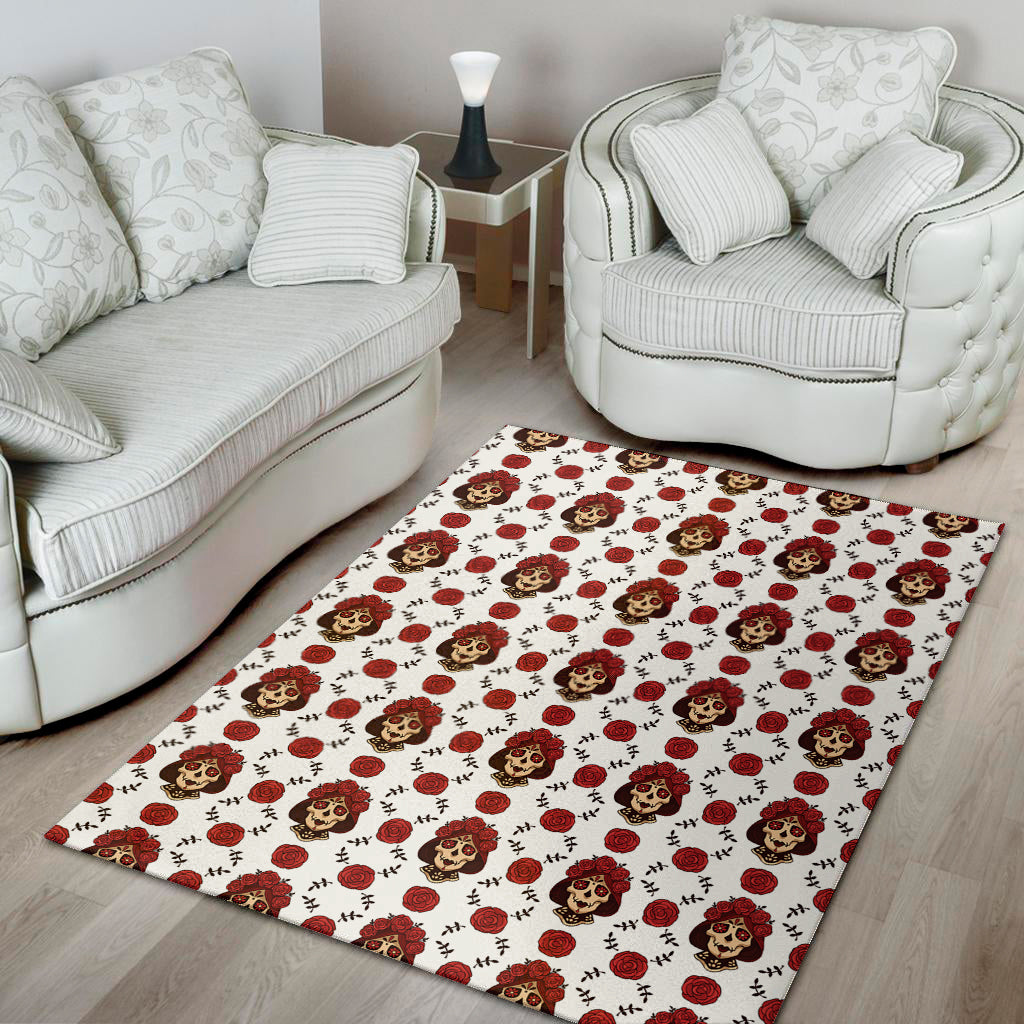 Calavera Girl Skull Pattern Print Area Rug