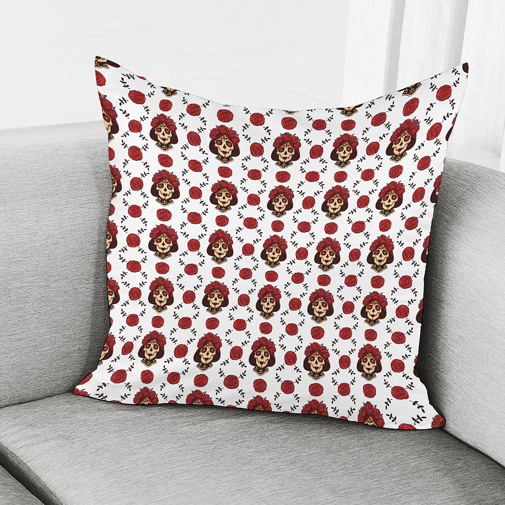 Calavera Girl Skull Pattern Print Pillow Cover