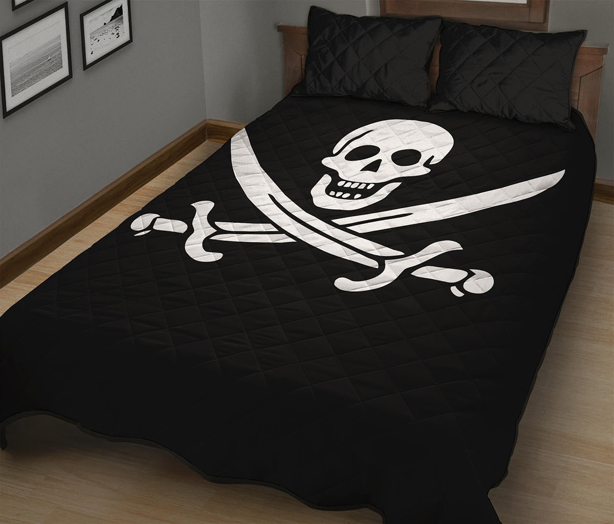 Calico Jack Pirate Flag Print Quilt Bed Set