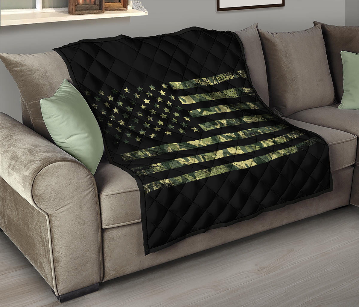 Camouflage American Flag Print Quilt