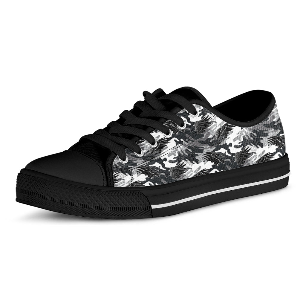 Camouflage Dazzle Wings Pattern Print Black Low Top Shoes