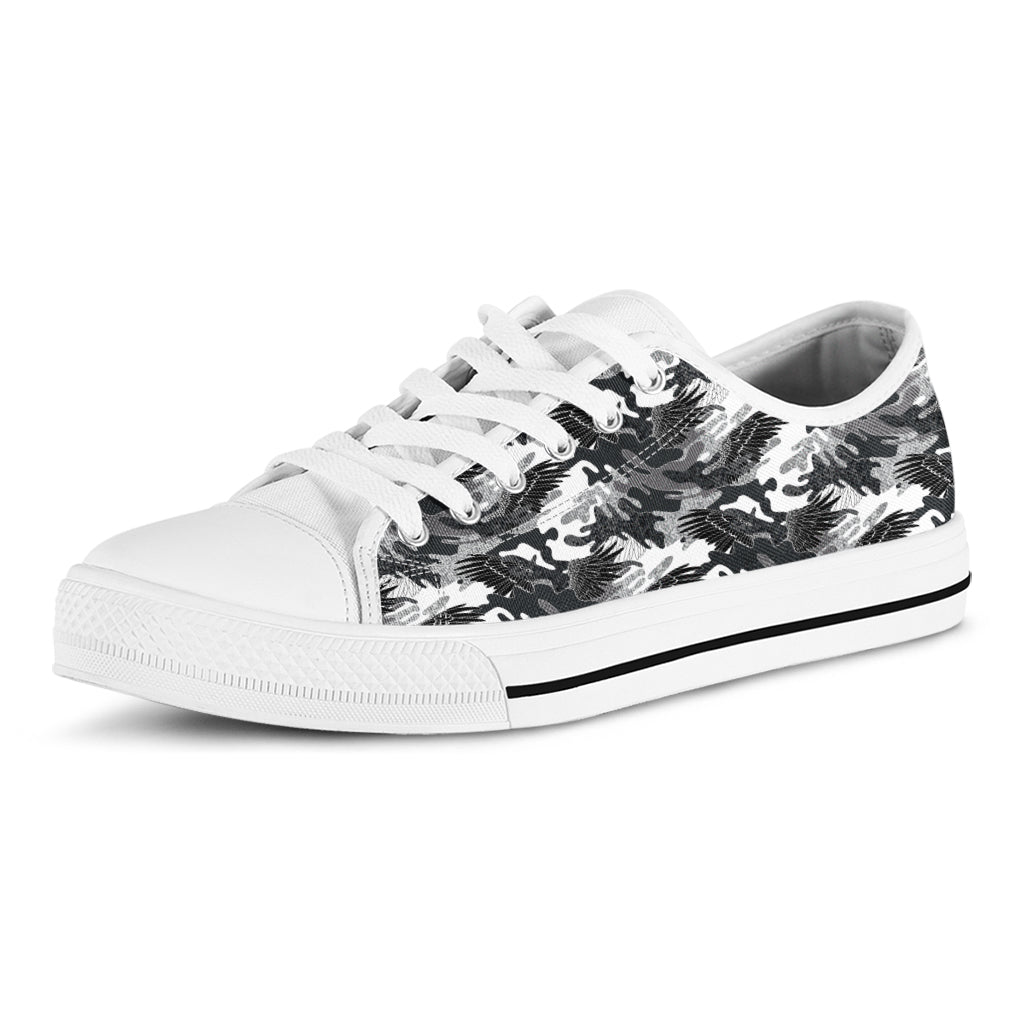 Camouflage Dazzle Wings Pattern Print White Low Top Shoes