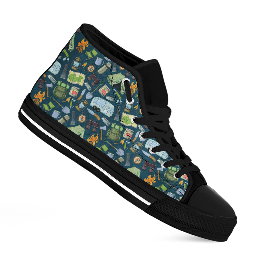 Camping Equipment Pattern Print Black High Top Shoes