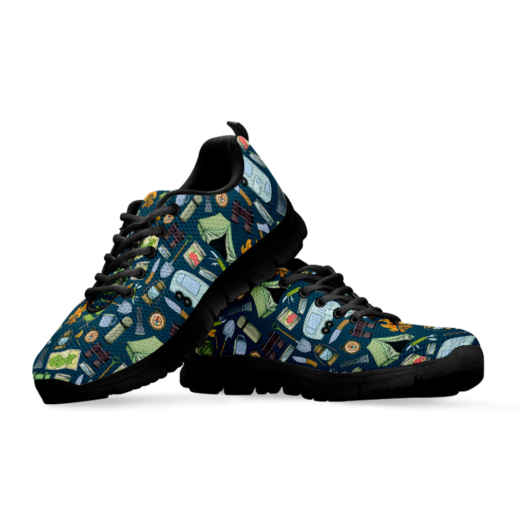 Camping Equipment Pattern Print Black Sneakers